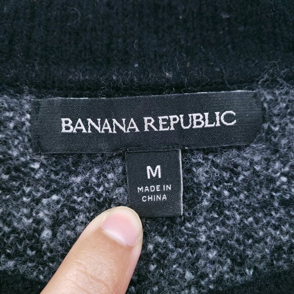 Banana Republic Sweater M Plaid Wool Blend Crewneck Black & White Preppy Y2K - Picture 2 of 16